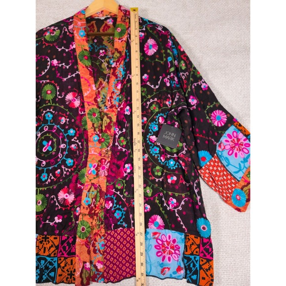 JOHN MARK Embroidered Patchwork Kimono Jacket Open Front Women 2X Multi Color - Picture 8 of 10